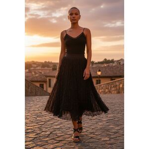 KLD Vintage 90s Whimsigoth Maxi Skirt Womens S Fairy Grunge Black Crinkle Tulle